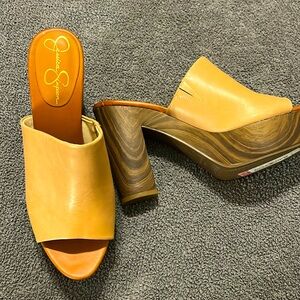 Jessica Simpson  Nude Leather Open Toe Platform Wedge Heels 11